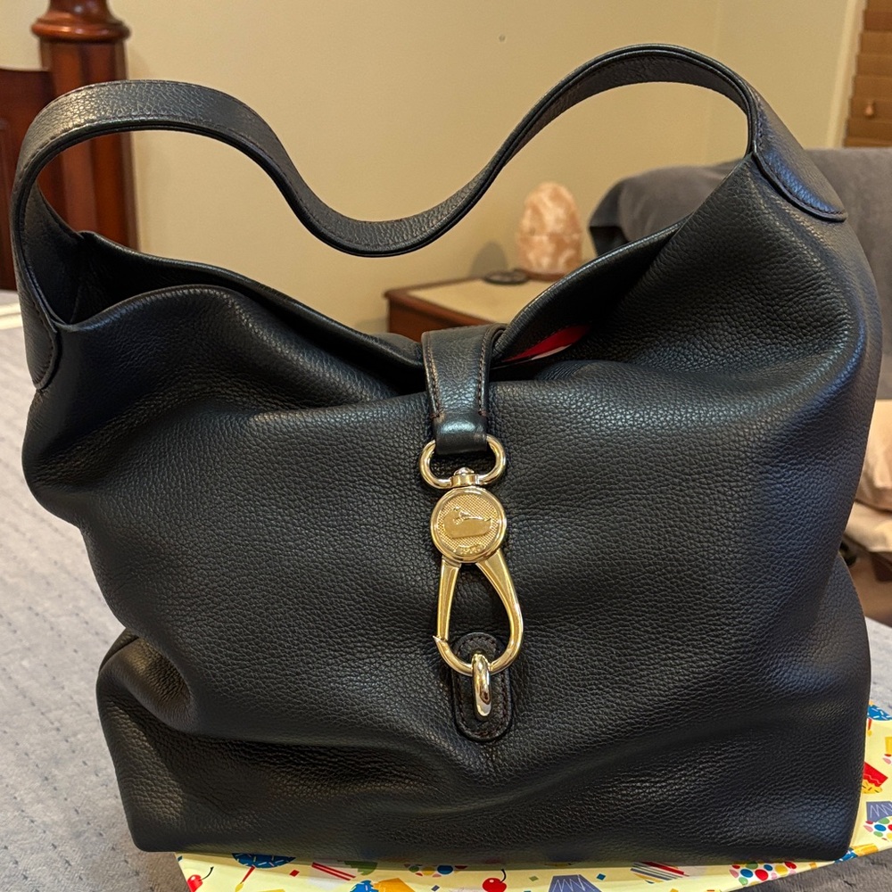 Black pebble leather Hobo Bag